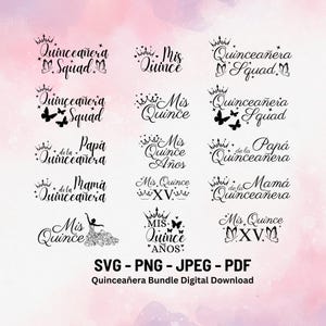 Papá de la Quinceanera Mamá de la Quinceanera Mis Quince XV Mis Quince Anos Quinceanera Squad Miss Quince Svg Png Dxf Pdf Mexican Spanish Latina cumpleaños Tia Pink Gold Clip art stensils Latin Customizable Quince xv Fiesta de Quince Años