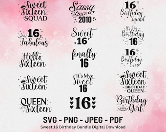 Sweet Sixteen Geburtstag SVG Bundle, 16.Geburtstag Clipart Digital Download