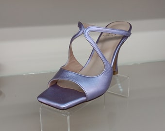 Handmade bridal sandals in metallic lilac colour