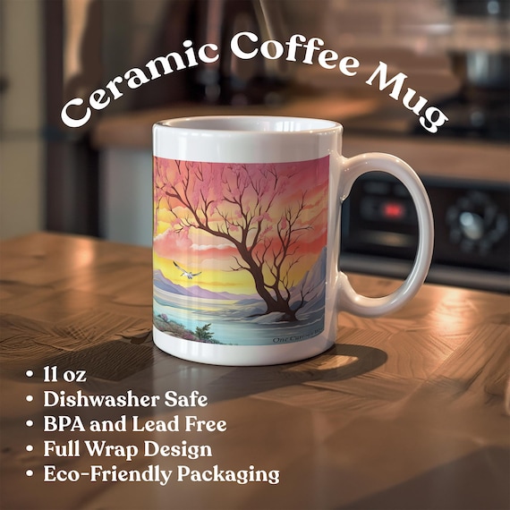 Shore Birds at Sunset Mug Warm Beach Coffee Cup Ocean Inspired Tea Mug Coastal Nature Lover Gift Seaside Drinkware Kitchen Decor