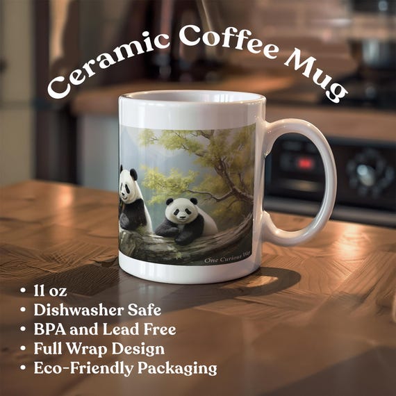 Panda Bears Ceramic Mug, Colorful Panda Group Shot Coffee Cup, Tea Mug, Animal Lover Gift, Relaxing Pandas Drinkware, 11oz Kitchen Decor !