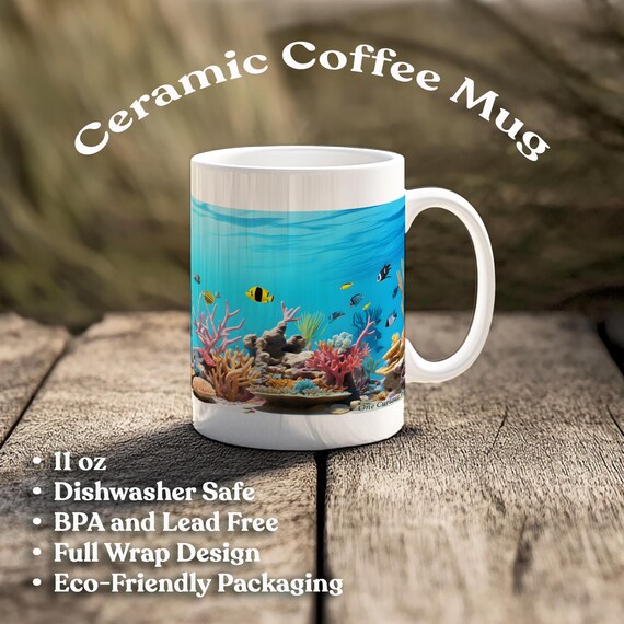 Coral Reef Coffee Mug Colorful Ocean Tea Cup Peaceful Undersea Nature Drinkware Marine Biologist Gift Coastal Sea Life Decor