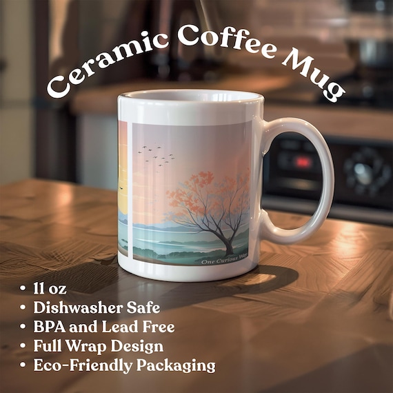 Pastel Sunset Mug Nature Coffee Cup Bird Watching Tea Mug Outdoor Adventure Drinkware Gift for Nature Lover Scenic Ceramic Mug