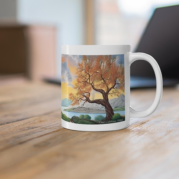 Colorful Conversation Mug Inspirational Ceramic Coffee Cup Peaceful Nature Scene Serenity Gift for Her Mindful Tea Mug Zen Drinkware