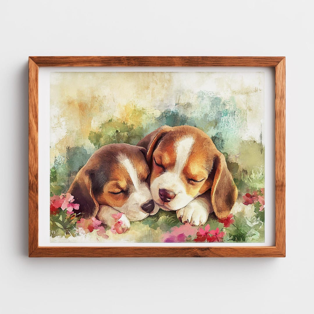 Beagle Horizontal Beagle Puppies in a Blooming Garden - Horizontal Wall Art - Etsy