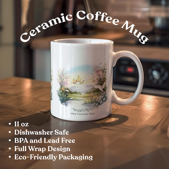 Gift for Mom Floral Coffee Mug 11oz Tranquil Landscape Ceramic Cup Relaxing Morning Tea Mug Joyful Colorful Drinkware