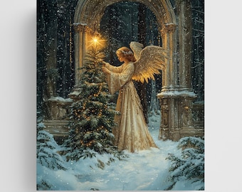 Vintage Christmas Angel Painting – Winter Holiday Decor (Digital Download)