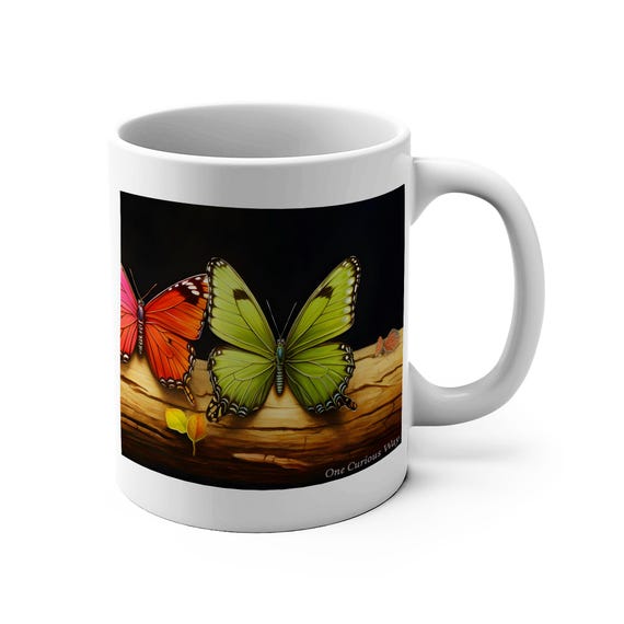 Butterfly Forest Mug Colorful Nature Coffee Cup Woodland Tea Mug Insect Lover Gift Butterfly Garden Decor Wildlife Ceramic Mug
