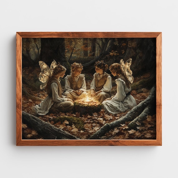 Autumn Fairies Art Print – Cozy Cottagecore Forest Scene (Digital Download)
