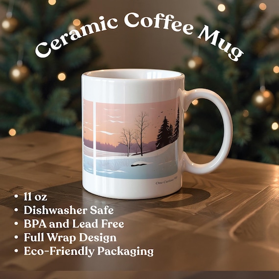 Winter Sunset Mug Pink Sky Landscape Birds Reflections Coffee and Tea Cup