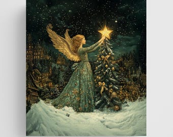 Vintage Christmas Angel Art – Festive Holiday Painting (Digital Download)