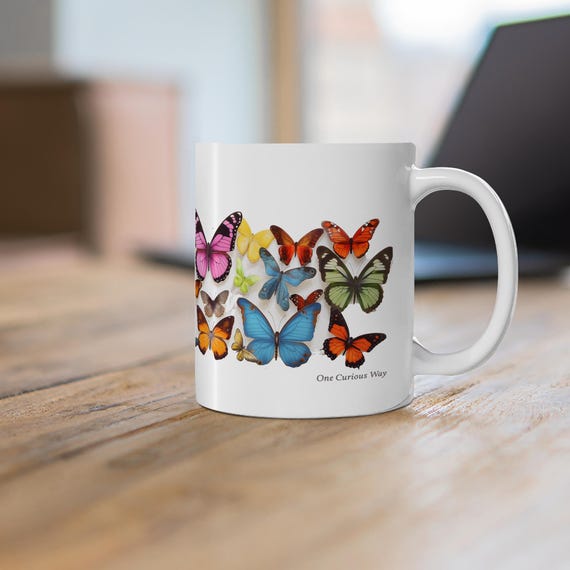 Butterfly Mug Colorful Insect Coffee Cup Nature Lover Tea Mug Ceramic Butterfly Drinkware Unique Garden Gift for Her