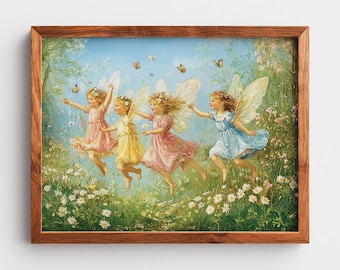 Spring Fairies Art Print – Vintage Cottagecore Illustration (Digital Download)