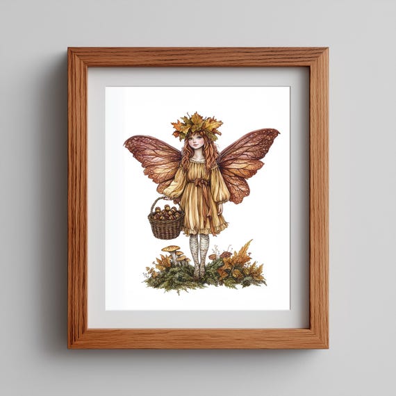Autumn Fairy Watercolor Portrait – Cottagecore Fall Decor (Digital Download)