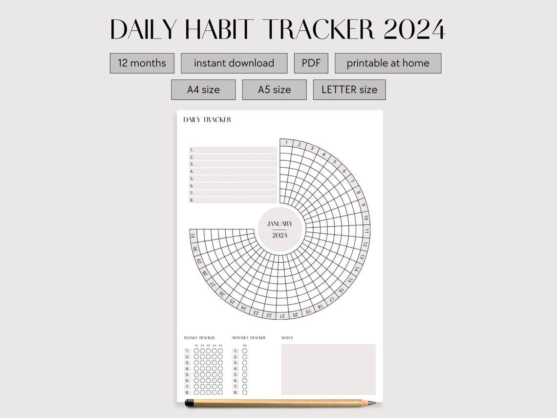 Habit Tracker 2024, Daily Tracker 2024, Monthly Tracker, Weekly Tracker