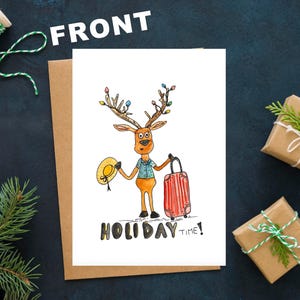 Kerstkaart met rendieren voor de feestdagen. Digitale download pdf