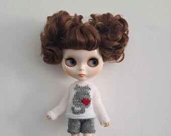 Suéter Blythe con gatito. Conjunto de ropa Blythe con shorts. Ropa para la muñeca Blythe. Shorts Blythe. Conjunto para Blythe. Ropa para la muñeca.