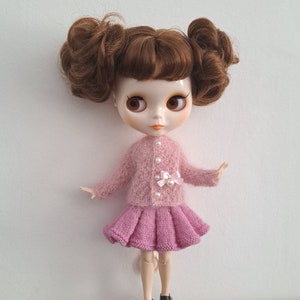 Hand knitted cardigan for Blythe Clothes for Blythe Blythe knit clothes Pink cardigan Blythe Handmade sweater for Blythe Outfit for Blythe
