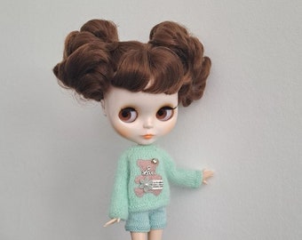 Mint sweater Blythe Fluffy sweater for Blythe Hand knit sweater Blythe Knitted doll sweater Pullover Blythe Jumper Blythe Doll clothes