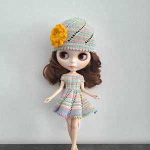 Blythe doll clothes Knitted dress Blythe Outfit for Blythe Handmade for Blythe Clothing set Blythe Hand knit clothes Blythe Hat knit Blythe