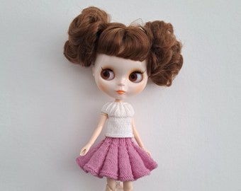 Pink skirt Blythe Knitted skirt Blythe Hand knit skirt Blythe Skirts for Blythe Handmade skirt for Blythe Knitted doll skirt Blythe clothes