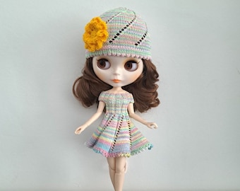Blythe doll clothes Knitted dress Blythe Outfit for Blythe Handmade for Blythe Clothing set Blythe Hand knit clothes Blythe Hat knit Blythe
