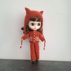 Set of knitted clothes for Blythe Knitted outfit for Blythe Clothes for Blythe Knitted Hat with ears Blythe Cardigan Blythe Blythe pants