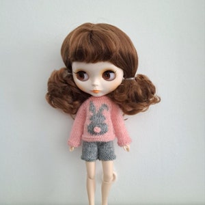 Blythe sweater with bunny Blythe clothing set with shorts Blythe doll clothes Blythe shorts Set for Blythe Doll knitted sweater Doll clothes