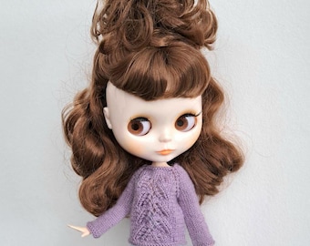 Blythe sweater Knitted sweater Blythe Lilac sweater Blythe Openwork sweater Blythe Hand knit clothes Blythe Holiday clothes Blythe