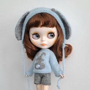 Blythe doll clothes Hat with bunny ears Blythe shorts Sweater Blythe Hand knit set for Blythe Blythe handmade outfit Blythe outfit