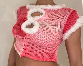Gradient pink spring knit crop top