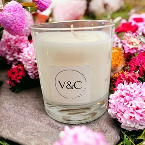 Peony and Blush Suede 30cl  Large Candle in glass jar - Burn Time 38+ Hours