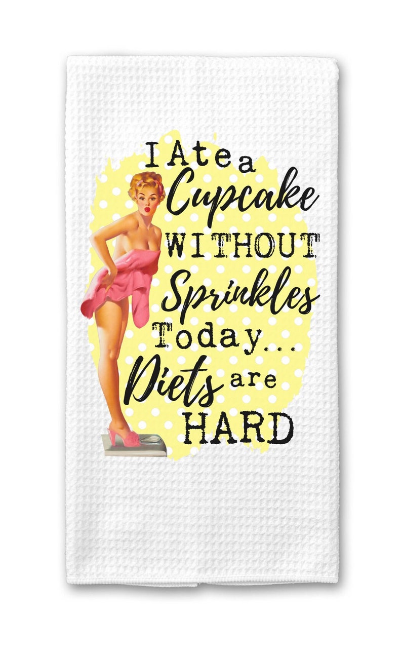 Retro Housewife Dish Towel - Funny Waffle Weave Kitchen Towel I May Love Towel