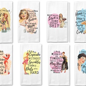Sarcastic & Funny Retro Housewife Kitchen Towel | Gifts | Housewarming Gift | Sassy Kitchen Towel | Dish Towels | Christmas Gift