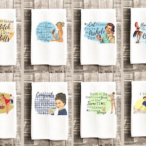 Sarcastic & Funny Retro Housewife Kitchen Towel | Gifts | Housewarming Gift | Kitchen Towel | Dish Towels | Tea Towel | Made to Order