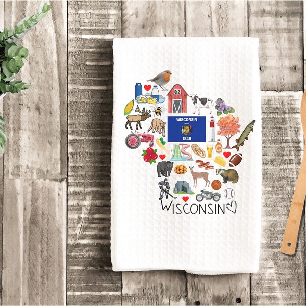 WI Towel | Kitchen Towel | WI Kitchen Towel | Housewarming Gift | Gift for Home | Wisconsin | Handmade