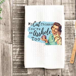 Sarcastic & Funny Retro Housewife Kitchen Towel | Gifts | Housewarming Gift | Kitchen Towel | Dish Towels | Tea Towel | Made to Order