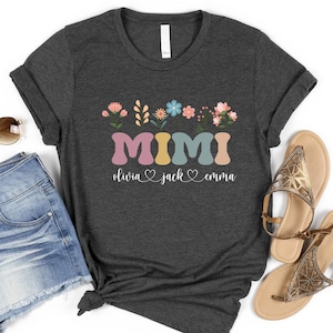 Personalized Mimi T-shirt with Kids Names on Chest, Custom Floral Mimi Shirt, Personalized Mimi Sweatshirts, Custom Grandma Sweatshirt