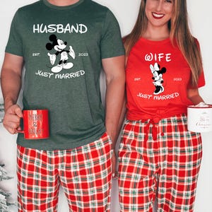 Custom Just Married Disney Shirt, Wife Husband Matching Shirts, Disney Honeymoon Gifts, Newlywed Couple Matching Shirts, Disney Wife Shirt