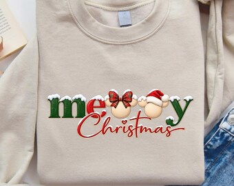 Sweat-shirt joyeux Noël, sweat-shirt de Noël Disney, sweat-shirt joyeux Noël Mickey et Minnie, chemise de vacances de Noël, t-shirt Disneyland