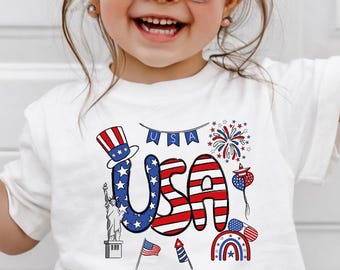 Happy 250 America Shirt, Kids Doodle Patriotic USA Tshirt,USA 250th Anniversary Tee, Kids USA Patriotic T-Shirt
