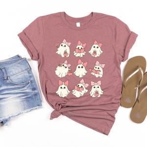 Retro Pink Ghost Shirt, Cute Pink Reading Ghost Sweater, Coquette Ghost Shirt, Cute Halloween Shirts, Cute Ghost Shirt, Halloween Ghost Tee image 2