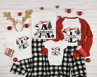 Monogrammed Family Christmas T-Shirt,  Personalized Holiday Shirt, Familia Christmas Name Shirts, Xmas Names Tees, christmas monogram shirt