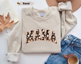 Halloween Mama Sweatshirt, Mom Halloween Shirt, Mama Halloween Gift, Floral Ghost Shirt, Spooky Mama Shirt, Cute Ghost Shirt, Gift for Mom
