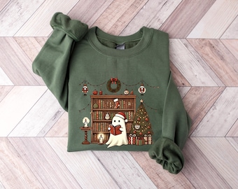 Christmas Ghost Book Sweatshirt, Cute Christmas Ghost Sweater, Ghost Reading Book, Christmas Books Shirt, Christmas Gifts Book, Book Lover