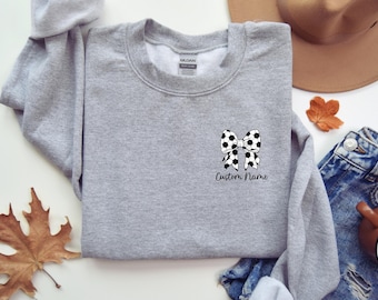 Custom Coquette Soccer Sweatshirt, Pocket Size Soccer Bow Sweatshirt, Soccer Mom Shirt, Game Day Shirt, Personalized Game Day Sweatshirt