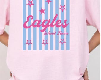 Comfort Colors Custom Mascot Shirt, School Spirit Design, Pink Striped Vintage Shirt, Floral Letters, Back To School Shirt, Game Day Tee