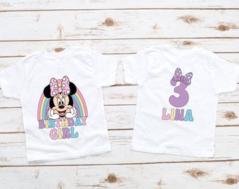 Minnie Mouse Birthday Girl T-Shirt, Front and Back Print Minnie Mouse Birthday shirt,  Pink Minnie Birthday Outfit, 1st,2nd,3rd,4th Birthday