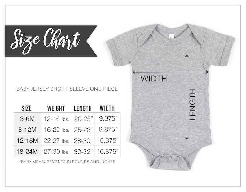 the size chart for a baby bodysuit