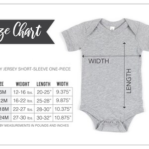 the size chart for a baby bodysuit